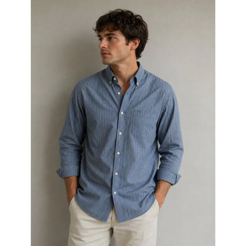 J.Crew Men's Slim Fit Striped Button Down Shirt Medium Blue Green Preppy Cotton